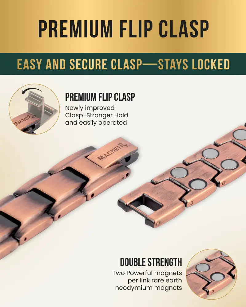 Copper magnetic therapy anklet for men with premium flip clasp and double-strength neodymium magnets