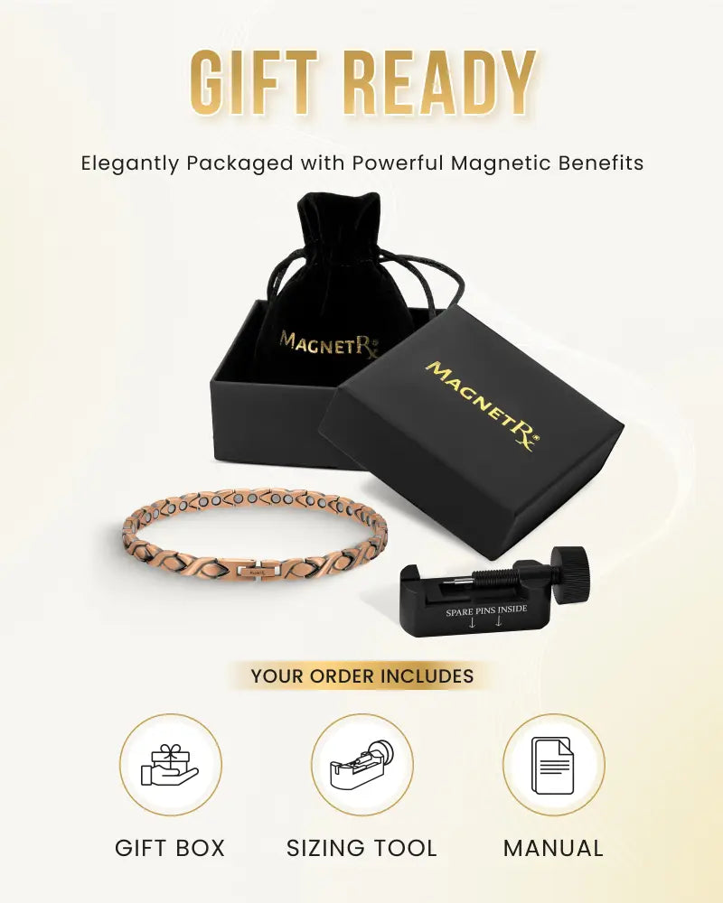 Rose gold pure copper magnetic therapy anklet for women with a geometric pattern and interlocking links