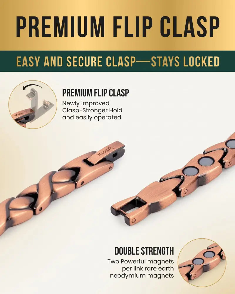 Rose gold pure copper magnetic therapy anklet for women with copper-toned interlocking links and premium flip clasp