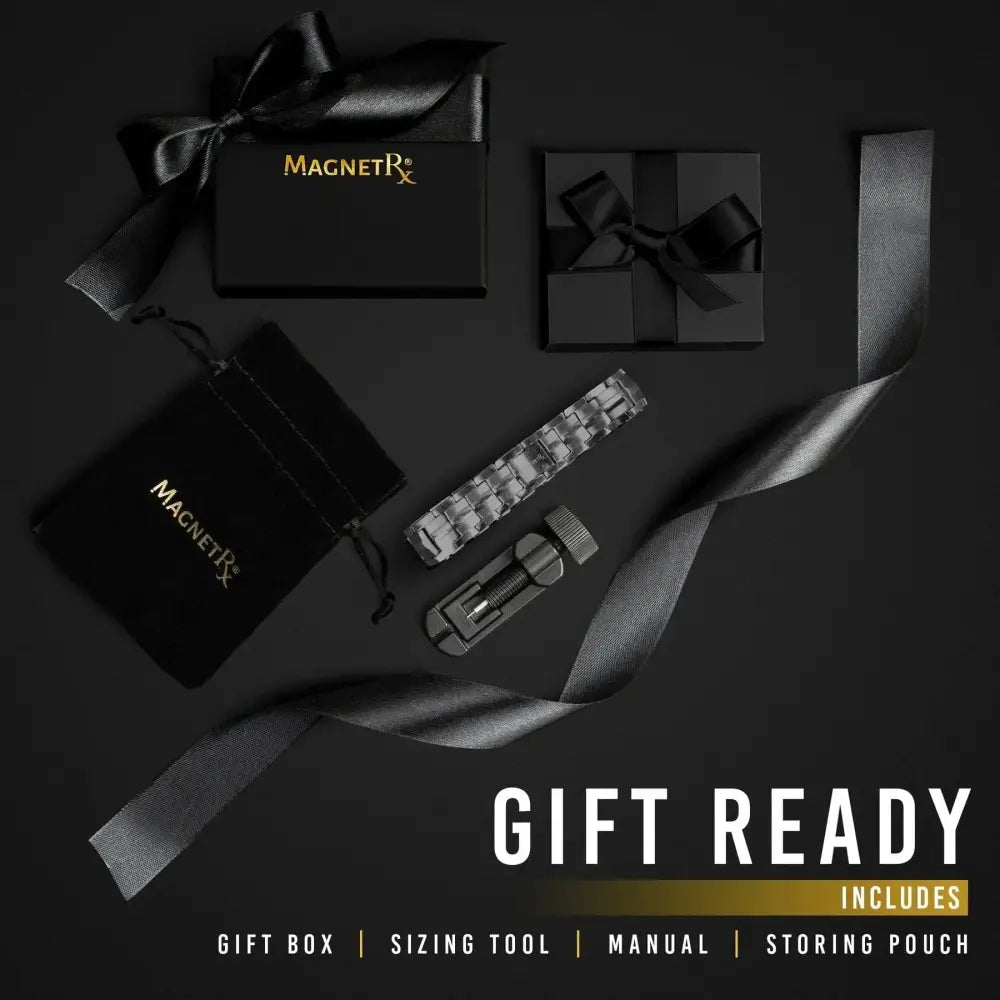 Magnetrx ultra strength gunmetal magnetic therapy bracelet with sleek silver-toned interlocking link design