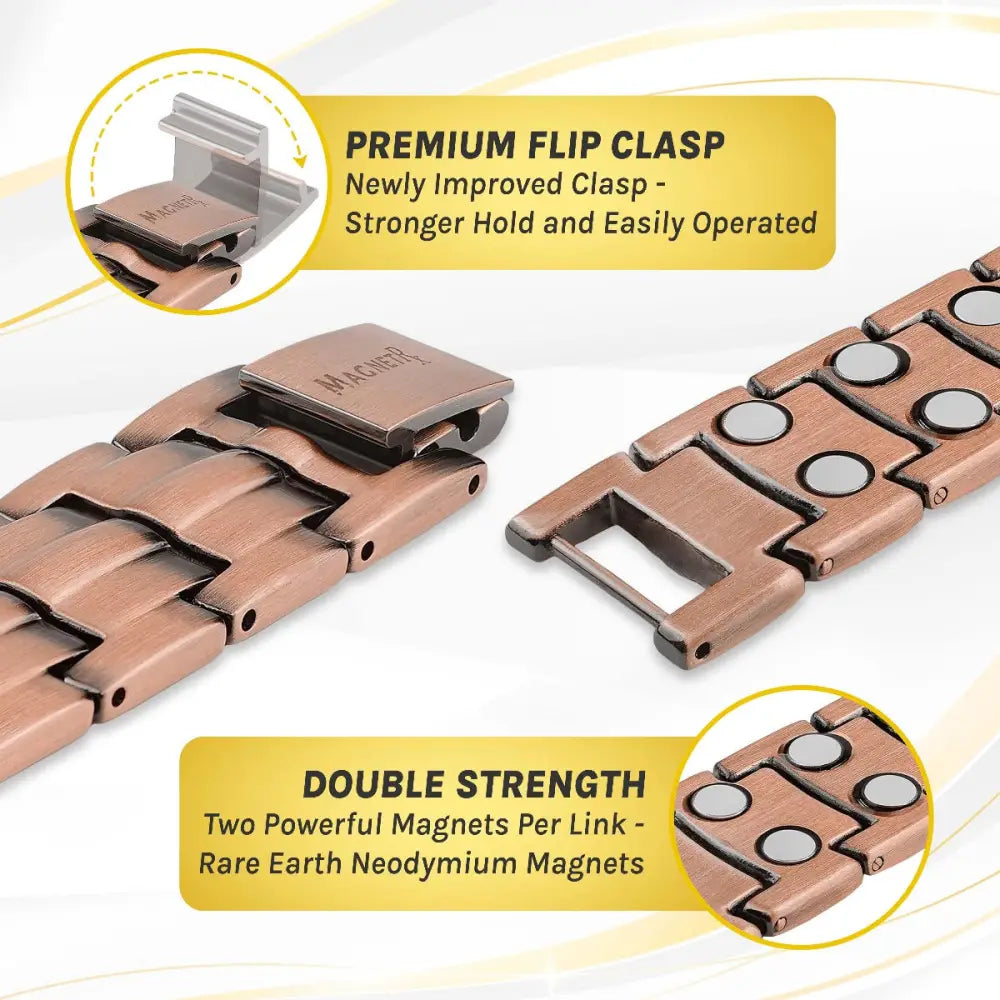 Rose gold pure copper magnetic therapy bracelet with copper-toned brushed metal band and embedded neodymium magnets