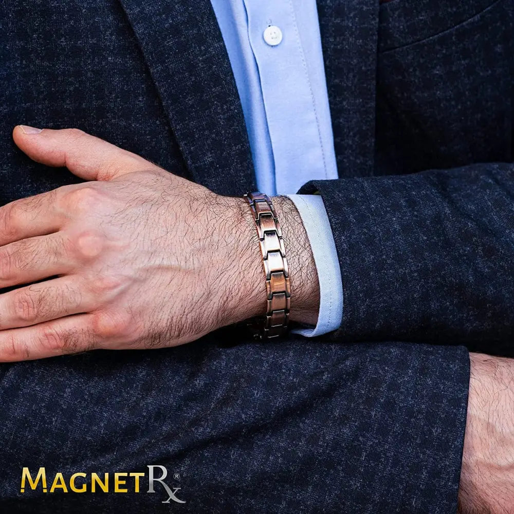 Leo ultra strength rose gold magnetic copper bracelet sleek two-tone design with rose gold and silver metallic finish