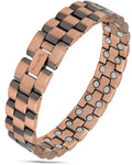 Rose gold ultra strength pure copper magnetic therapy bracelet with alternating dark and light metallic links featuring circular magnets