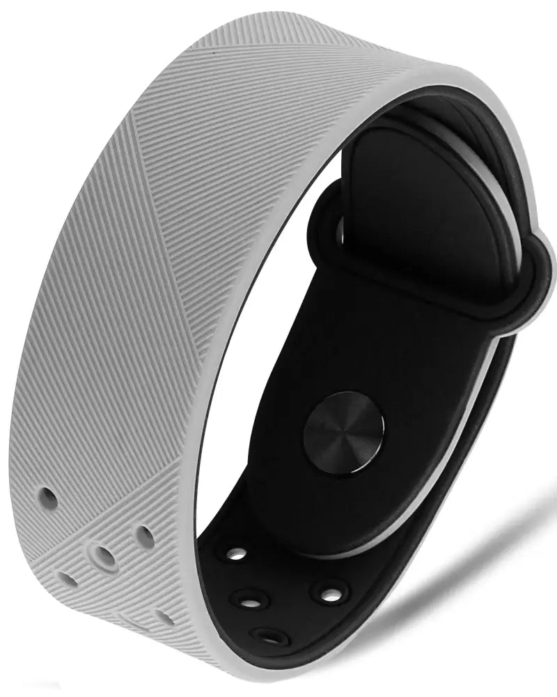 Gray and black ultra strength neodymium magnetic sports bracelet with textured adjustable fitness tracker band