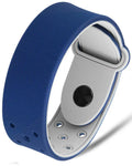 Navy ultra strength magnetic therapy sports bracelet with blue textured silicone band and silver metallic clasp