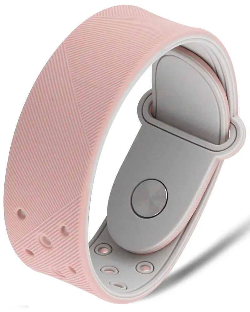 Rose ultra strength magnetic therapy sports bracelet with pink silicone band and gray magnetic clasp circular button