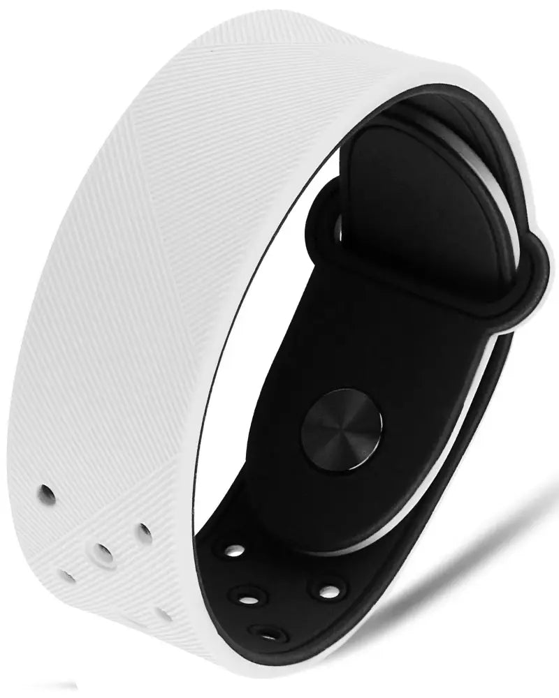 White ultra strength neodymium magnetic sports bracelet with white textured wristband and black magnetic clasp