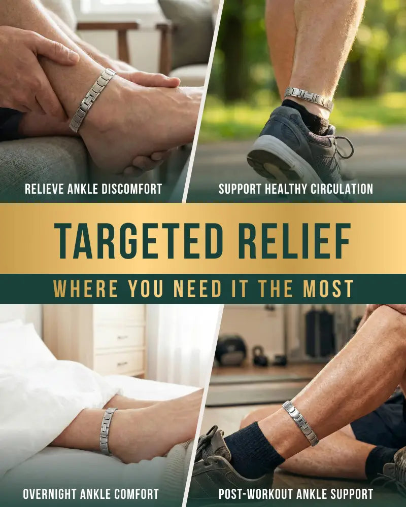 Men’s ultra strength silver titanium magnetic therapy anklet with silver-toned segmented magnetic ankle support band