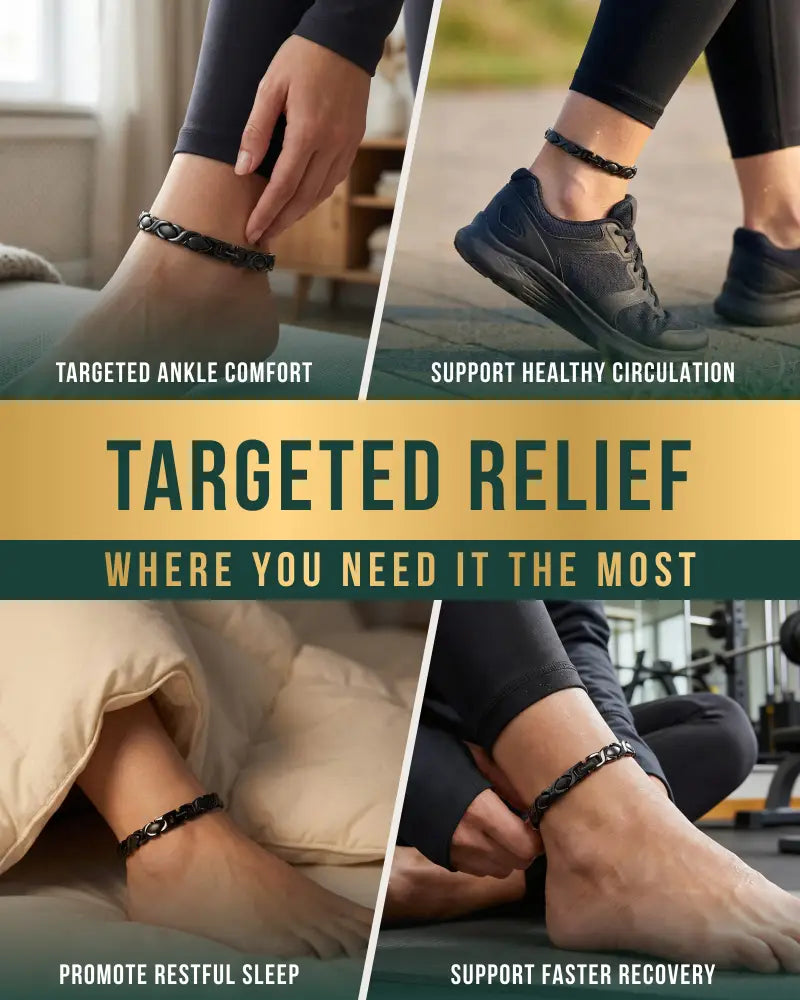 Black titanium magnetic therapy anklet with chain-link design for ultra strength ankle support