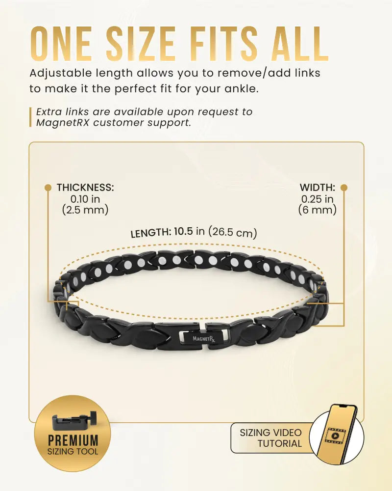 Ultra Strength black titanium magnetic therapy anklet with sleek braided design and adjustable links for versatile wear