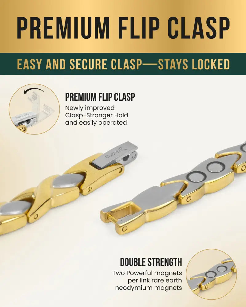 Two tone titanium magnetic therapy anklet with neodymium magnets in gold and silver with premium flip clasp