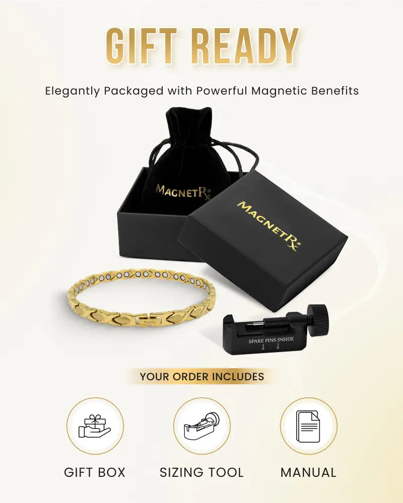 Gold-colored ultra strength titanium magnetic therapy anklet with interlocking geometric links pattern