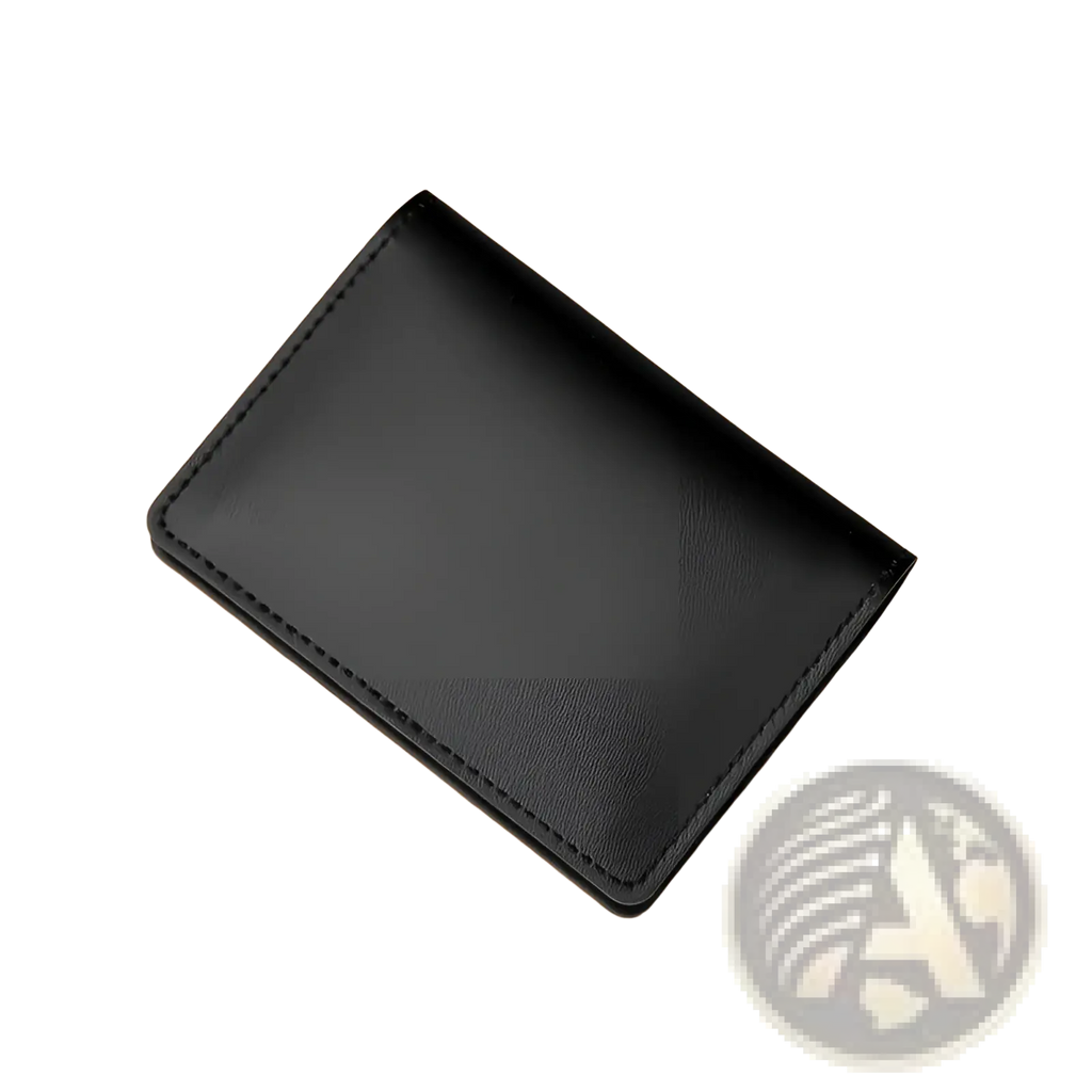 Black ultra thin genuine leather cowhide card holder wallet with neat stitching along the edges