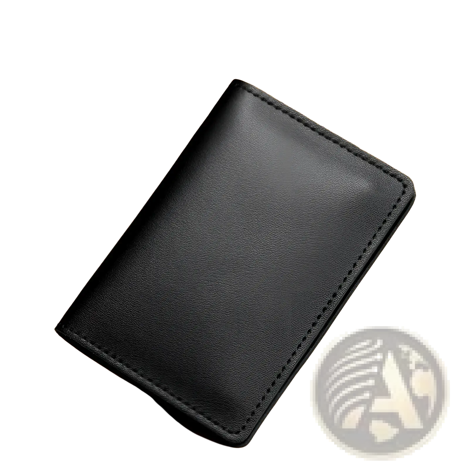 Black ultra thin genuine leather cowhide card holder wallet with neat stitching along the edges