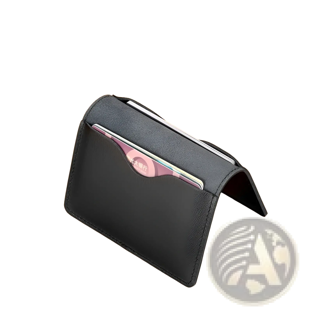 Black ultra thin genuine leather cowhide card holder with multiple slots for business cards