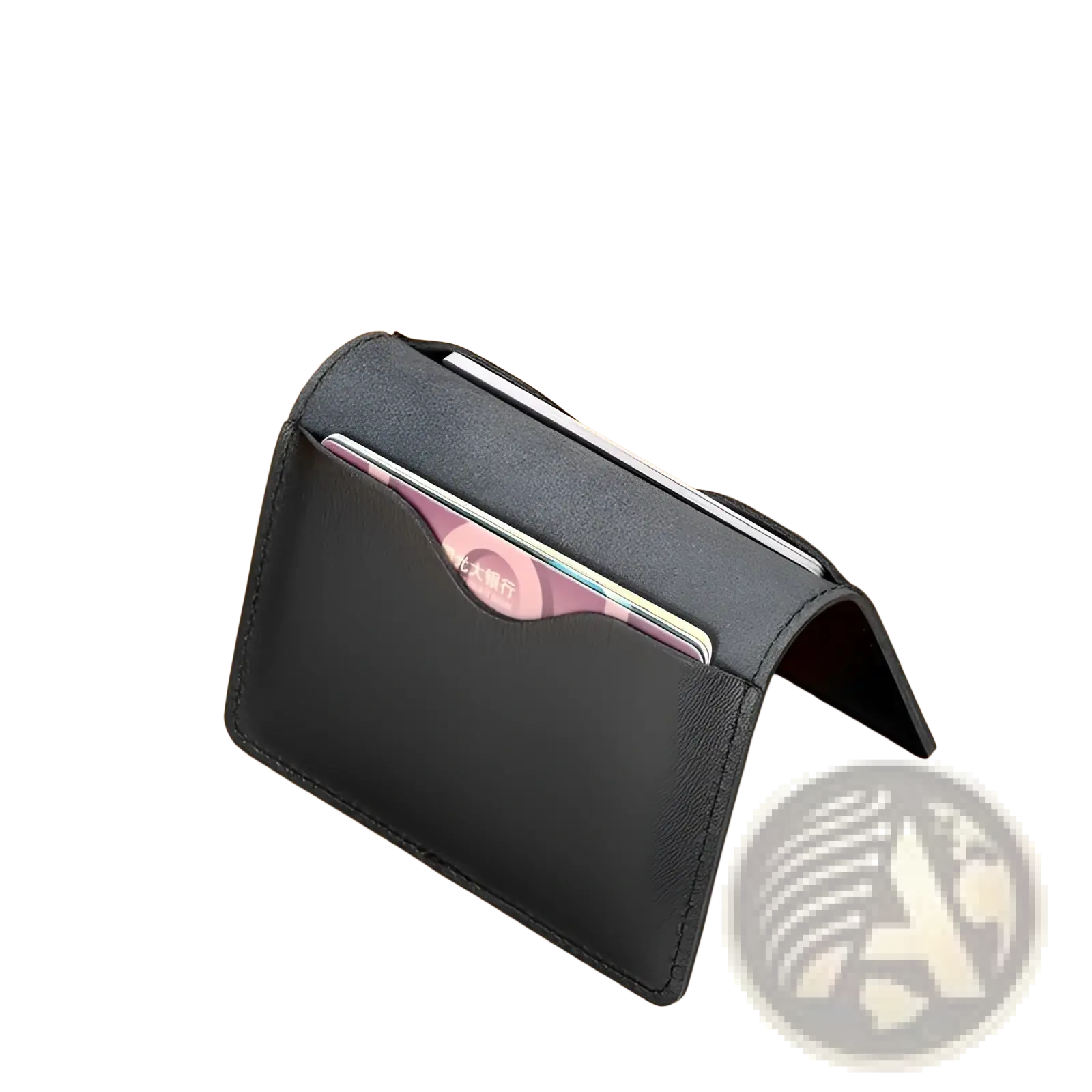 Black ultra thin genuine leather cowhide card holder with multiple slots for business cards