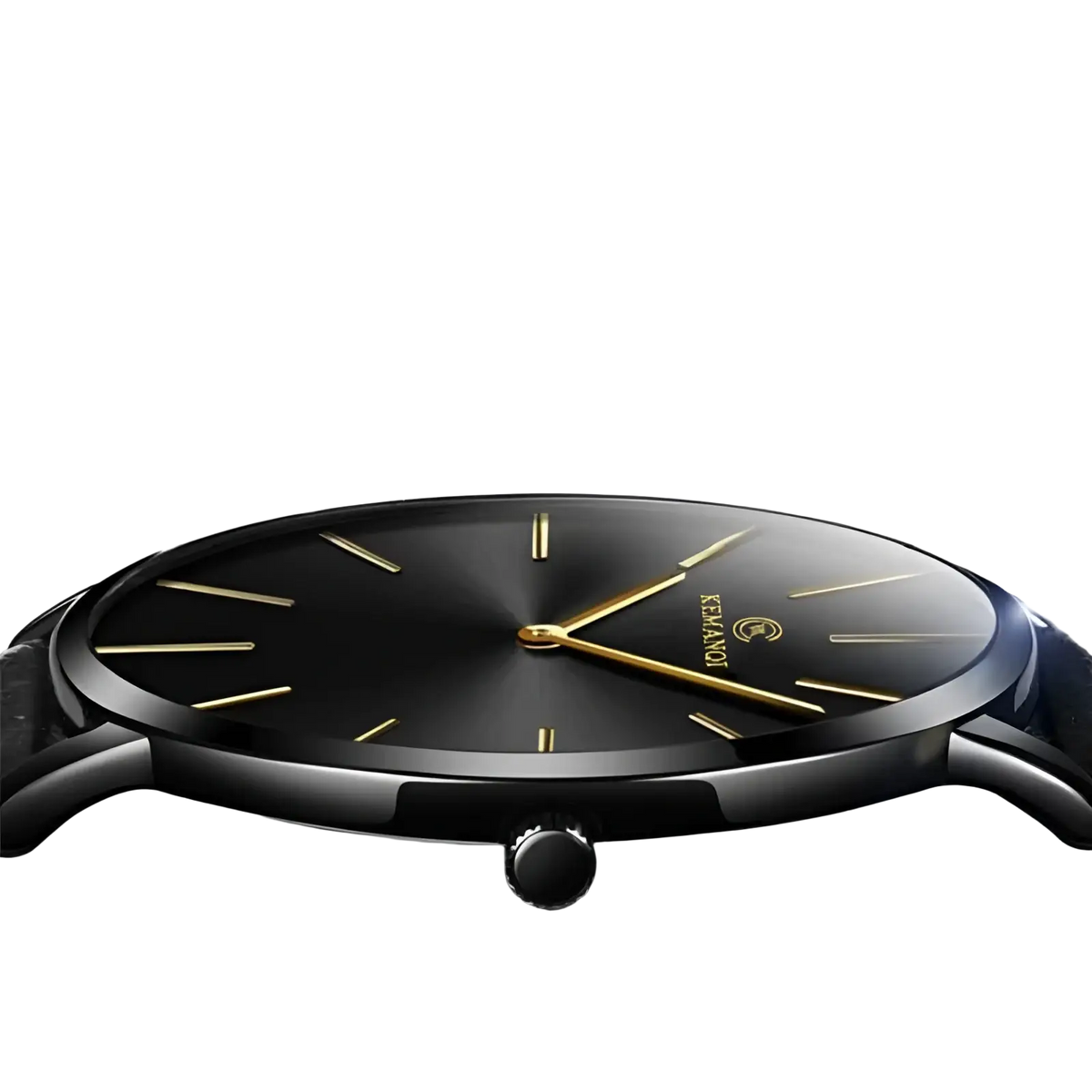 Ultra thin gold mens leather quartz watch with black and gold minimalist face and sleek 6.5mm ultrathin case by xianan