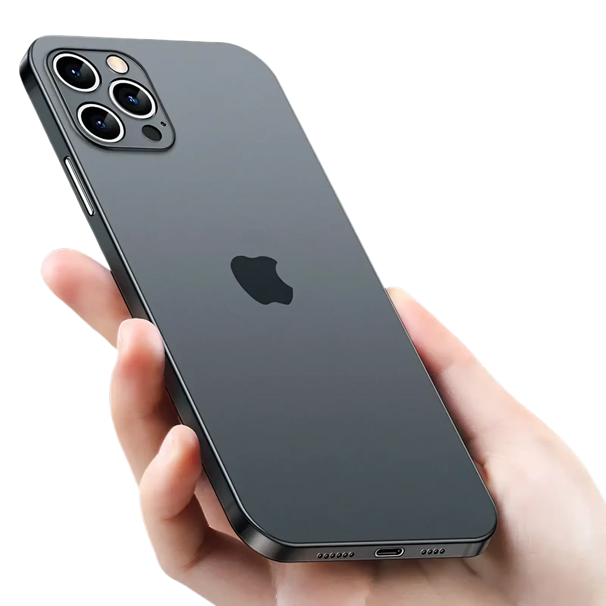Black ultra thin matte iphone case slim cover with sleek minimalist design and precise camera cutouts back side view