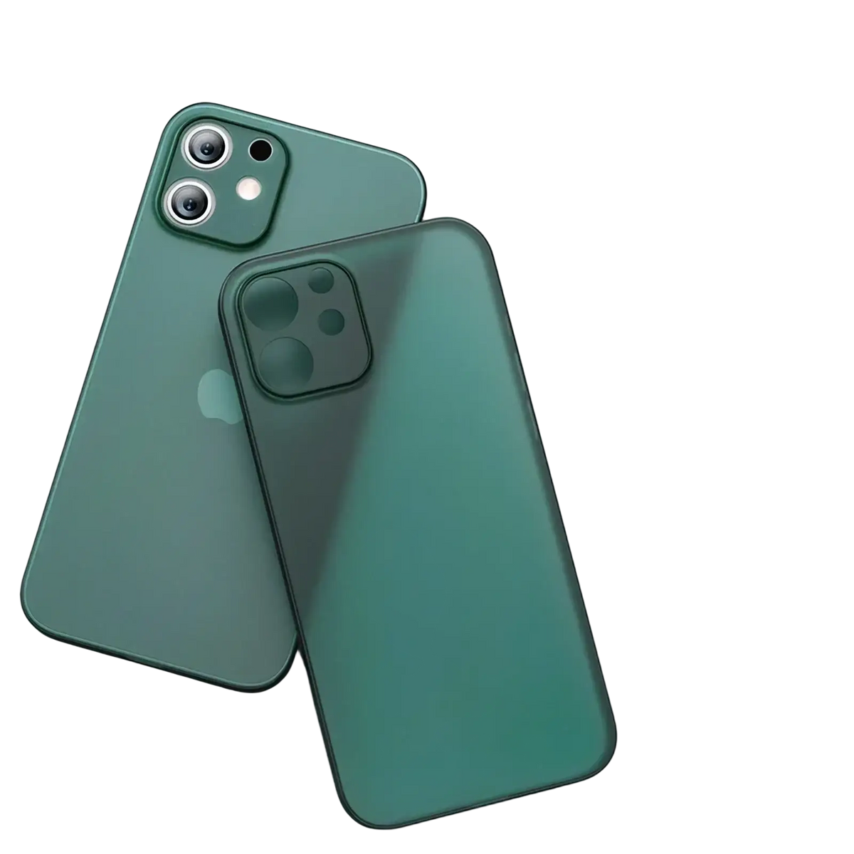 Ultra thin matte iphone case slim cover showing the back side of a dark green translucent glossy phone case with camera cutouts