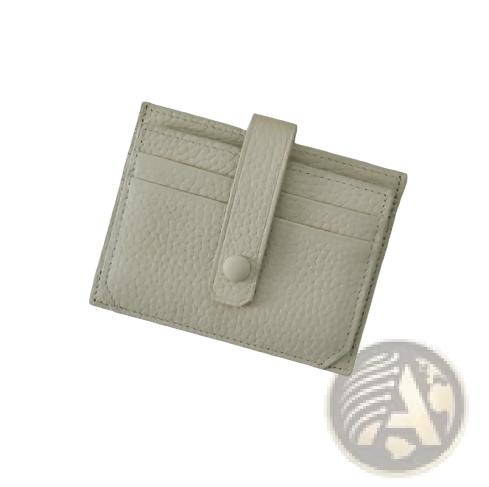 Ultra thin minimalist off-white textured leather card holder with matching strap and button closure