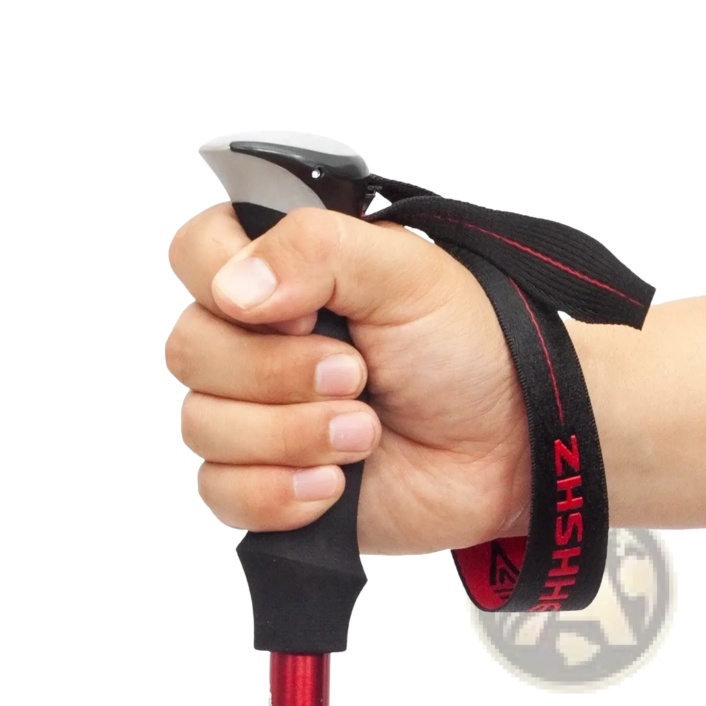 Ultralight folding trekking pole in black and red with premium eva handle for comfortable grip and adjustable height