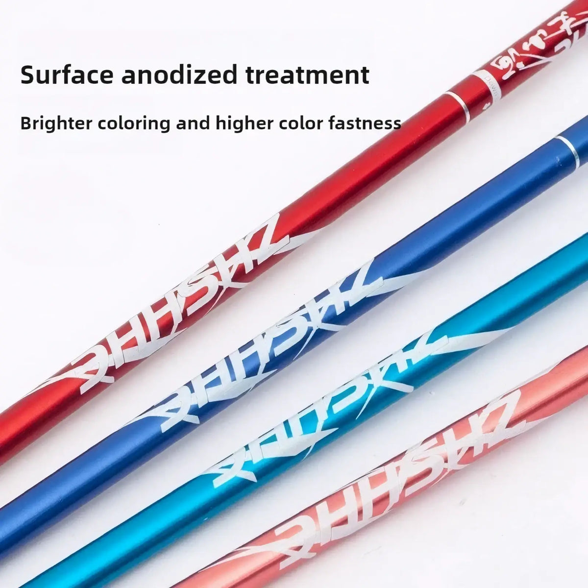 Ultralight folding trekking pole with adjustable hiking stick featuring red blue and teal anodized aluminum rods with rhhskz branding