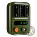 Ultrasonic anti-barking device ipx4 waterproof trainer in olive green with black grille orange button and 30 khz display