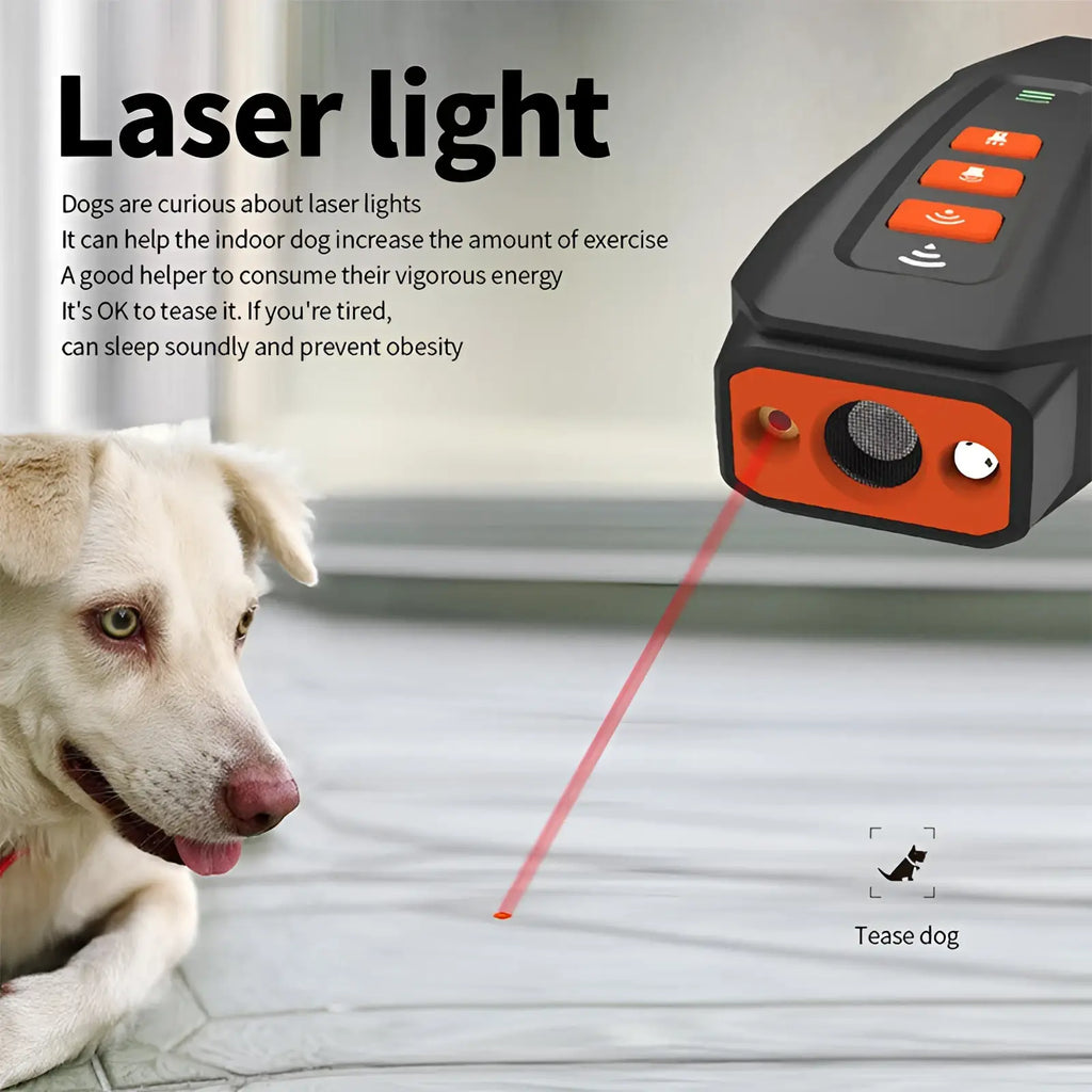 Black and orange ultrasonic dog barking deterrent laser trainer with laser pointer for pet entertainment