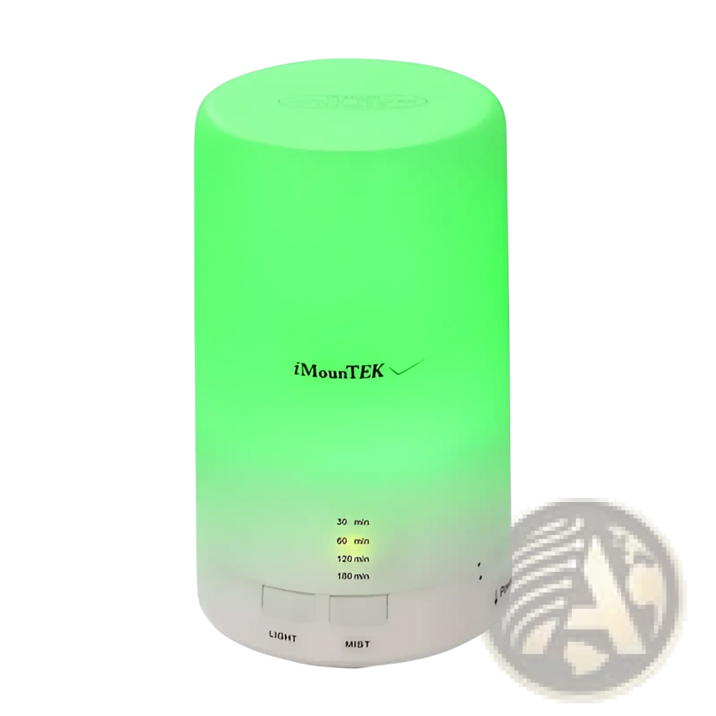 Ultrasonic essential oil diffuser with 7 color led lights green gradient-lit cylindrical design by imountek