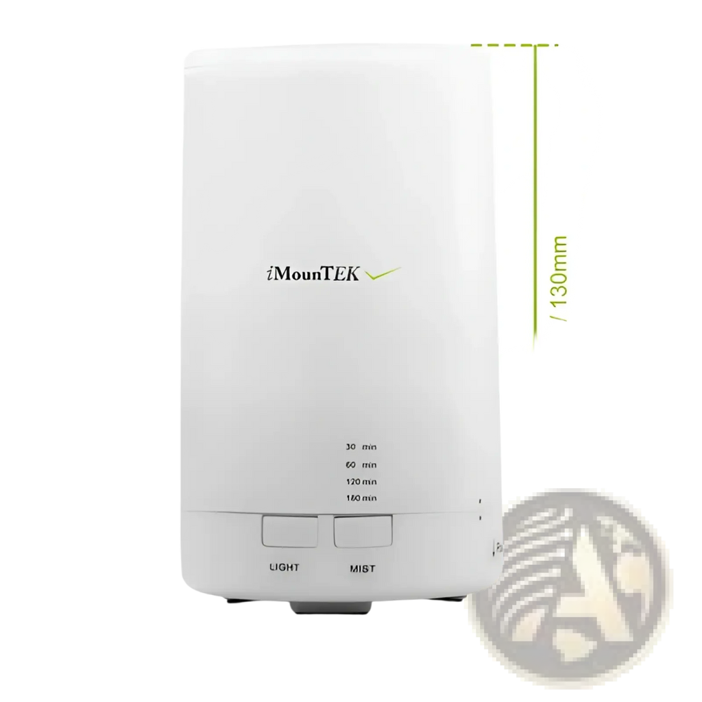White imountek ultrasonic essential oil diffuser with sleek rectangular design minimalist controls and 7 color led lights