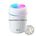 White cylindrical ultrasonic mini humidifier with smooth glossy finish and rainbow led light 300ml capacity