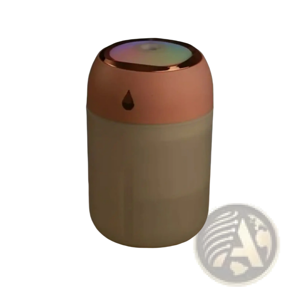 Ultrasonic usb desktop humidifier with night light featuring a sleek matte peach and translucent white body with rose gold trim