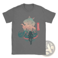Gray cotton uma musume anime t-shirt with short sleeves featuring pastel anime characters and cherry blossoms design