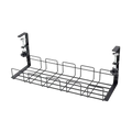 Under desk cable management tray metal wire rack in black with adjustable clamps for organized cable routing