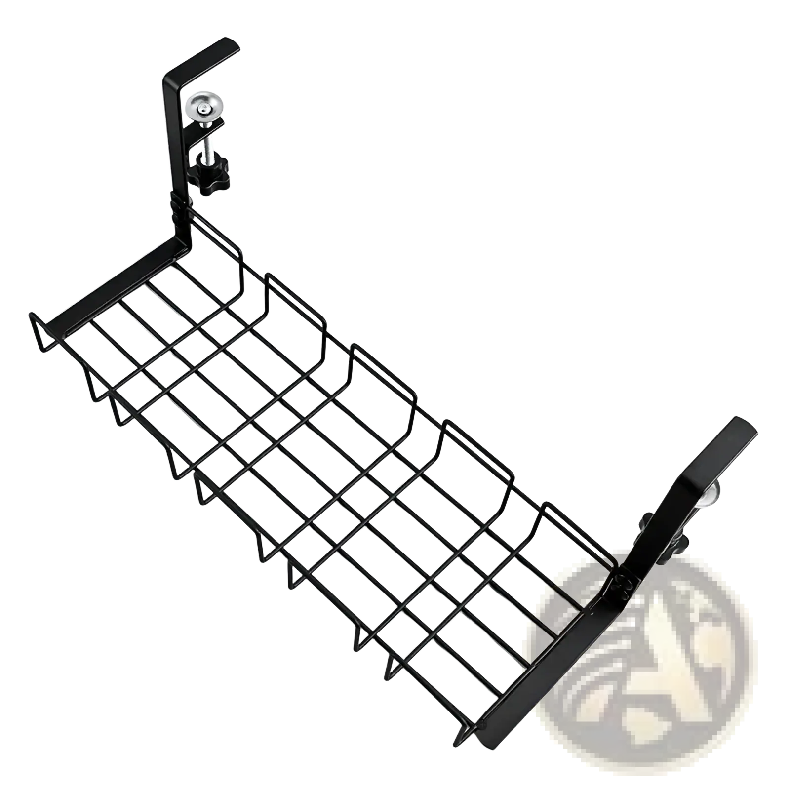 Under desk cable management tray metal wire storage rack black metal wire shelf organizer with adjustable clamps on ends