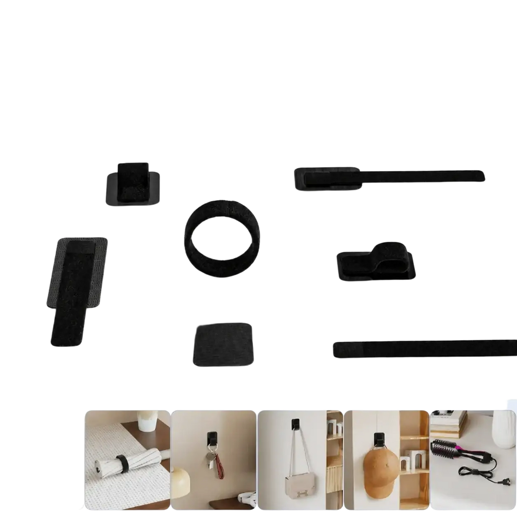 Black velcro cable ties and fasteners set for under desk cable organizer with durable material and secure fastening