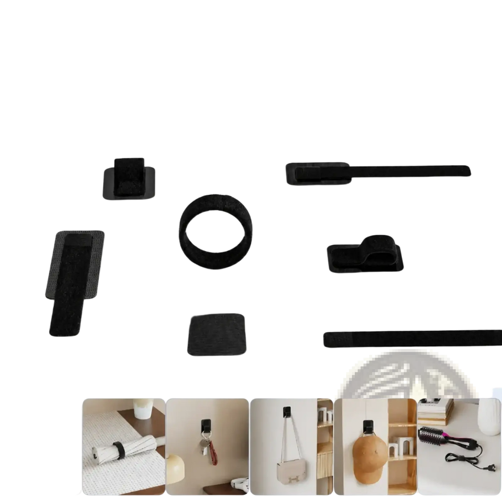 Black velcro cable ties and fasteners set for under desk cable organizer with durable material and secure fastening