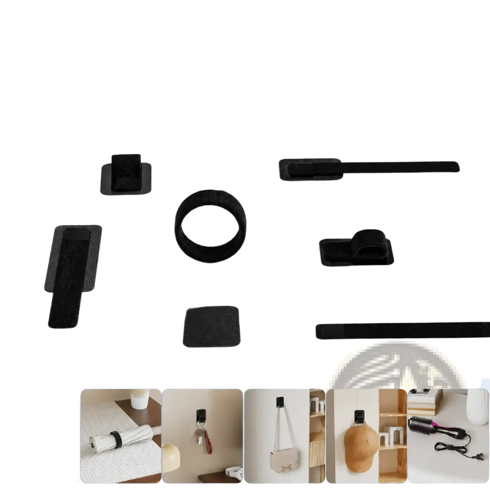 Black velcro cable ties and fasteners set for under desk cable organizer with durable material and secure fastening