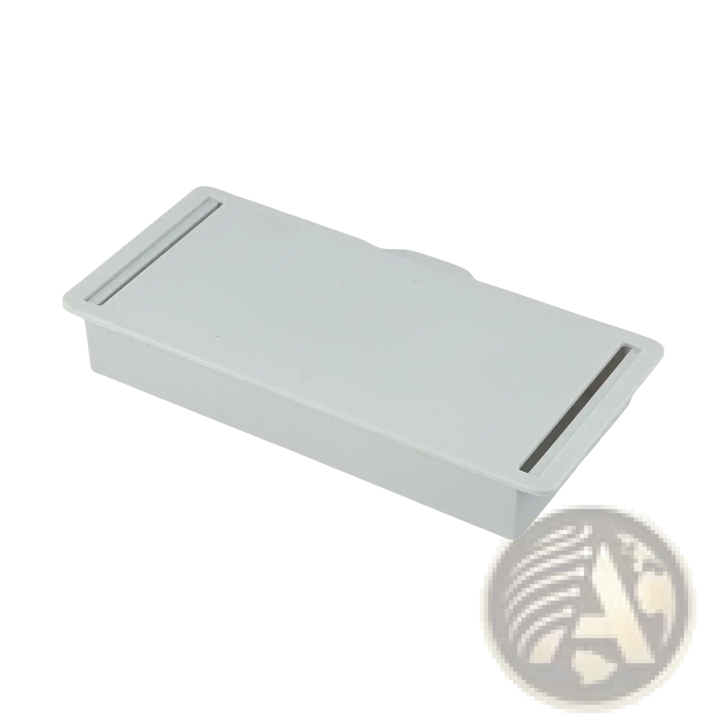 Light gray plastic under desk drawer organizer abs storage box with two vertical slots on the top surface