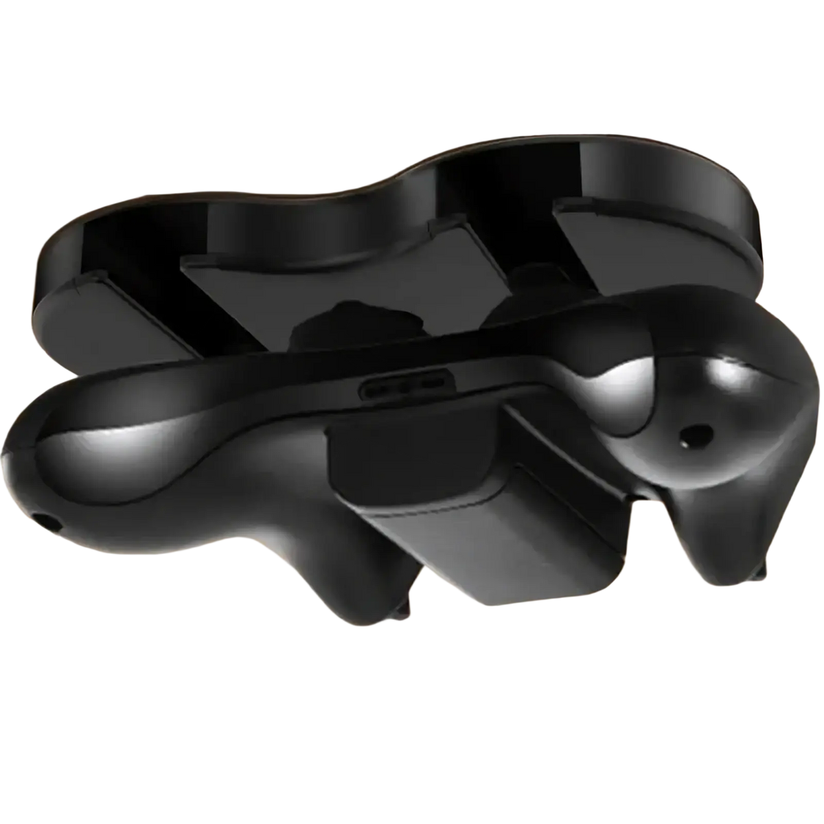 Under desk game controller mount holder in black plastic with ergonomic design and integrated slots for multiple controllers