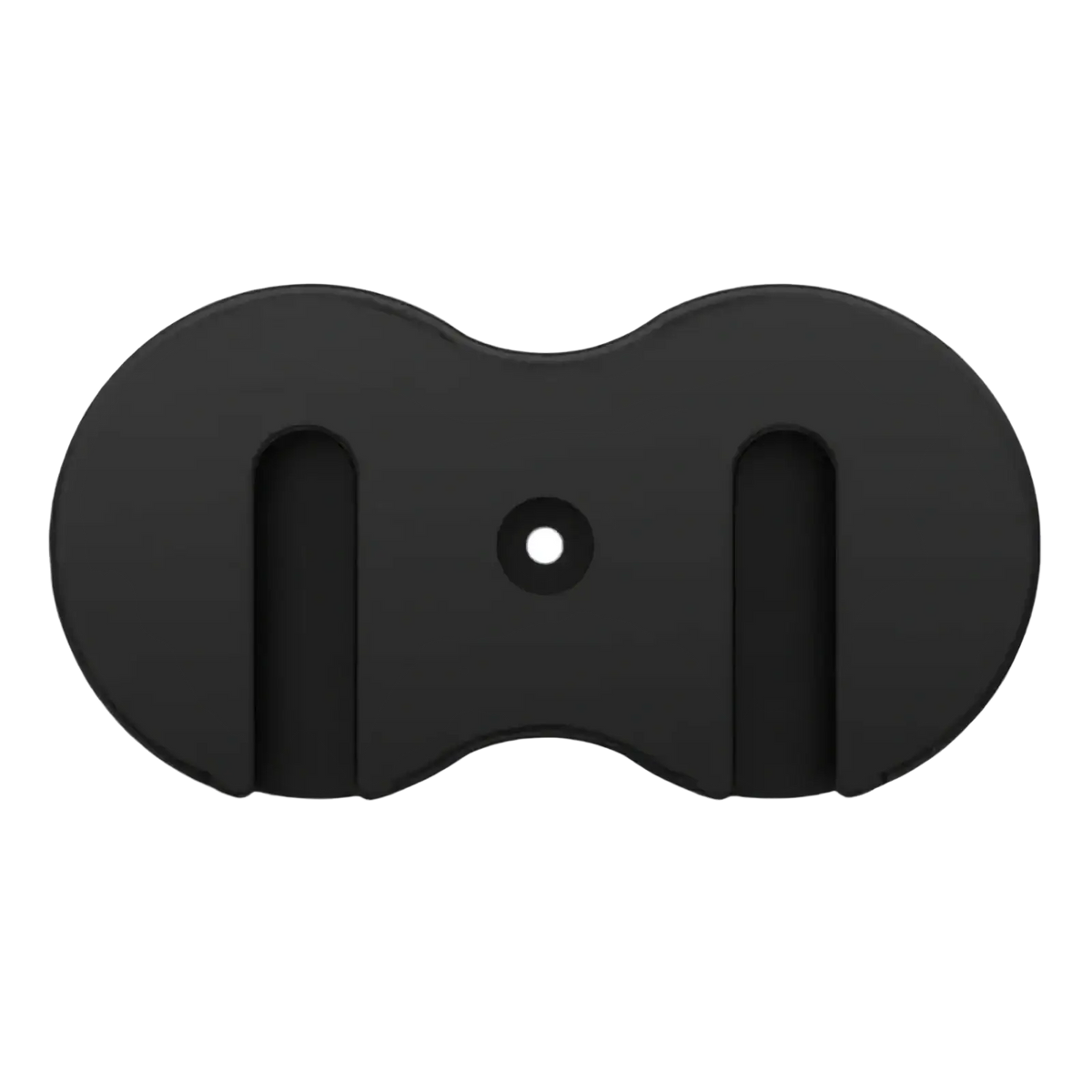 Black sleek dual-slot under desk game controller mount holder with central hole and smooth rounded edges