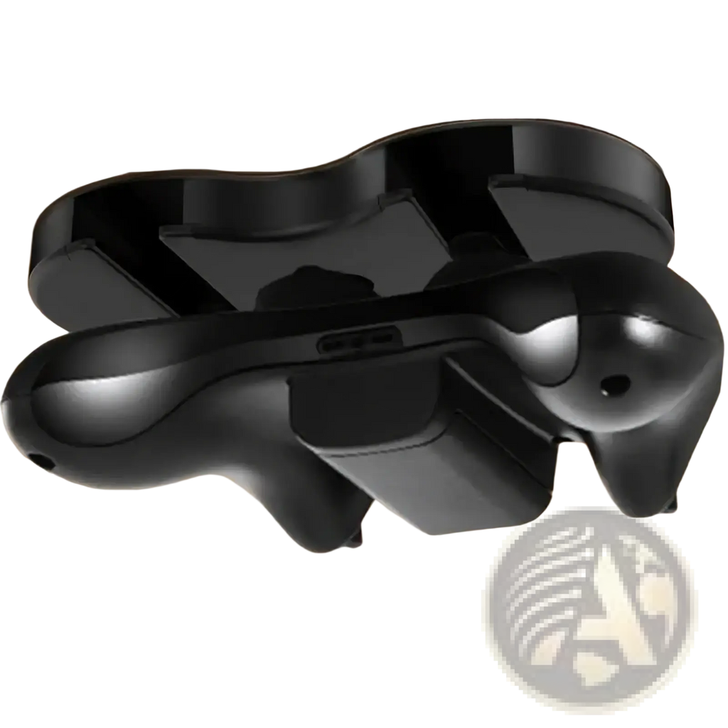Under desk game controller mount holder in black plastic with ergonomic design and integrated slots for multiple controllers