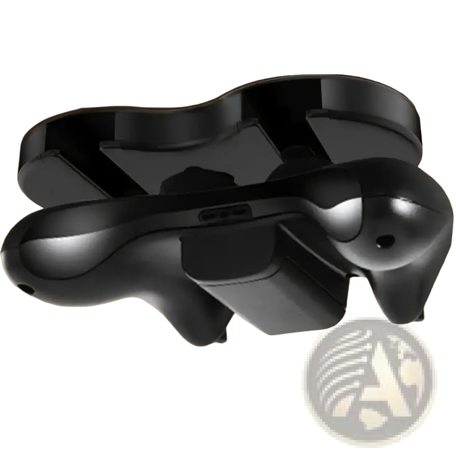 Under desk game controller mount holder in black plastic with ergonomic design and integrated slots for multiple controllers