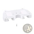 White plastic under desk game controller mount holder with integrated slots and mounting holes on the back side