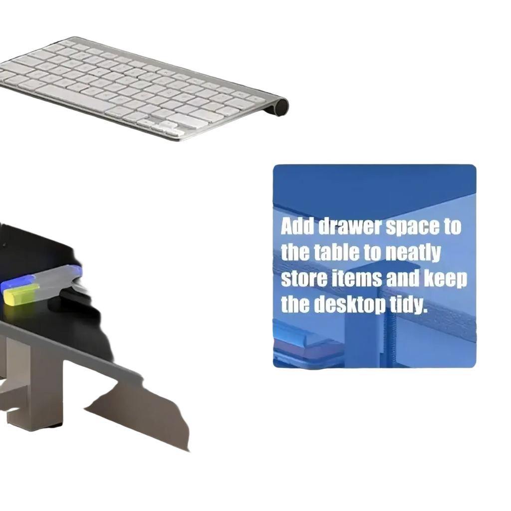 Under desk laptop tray with sleek black surface and metallic silver legs for under-table notebook storage and cable management