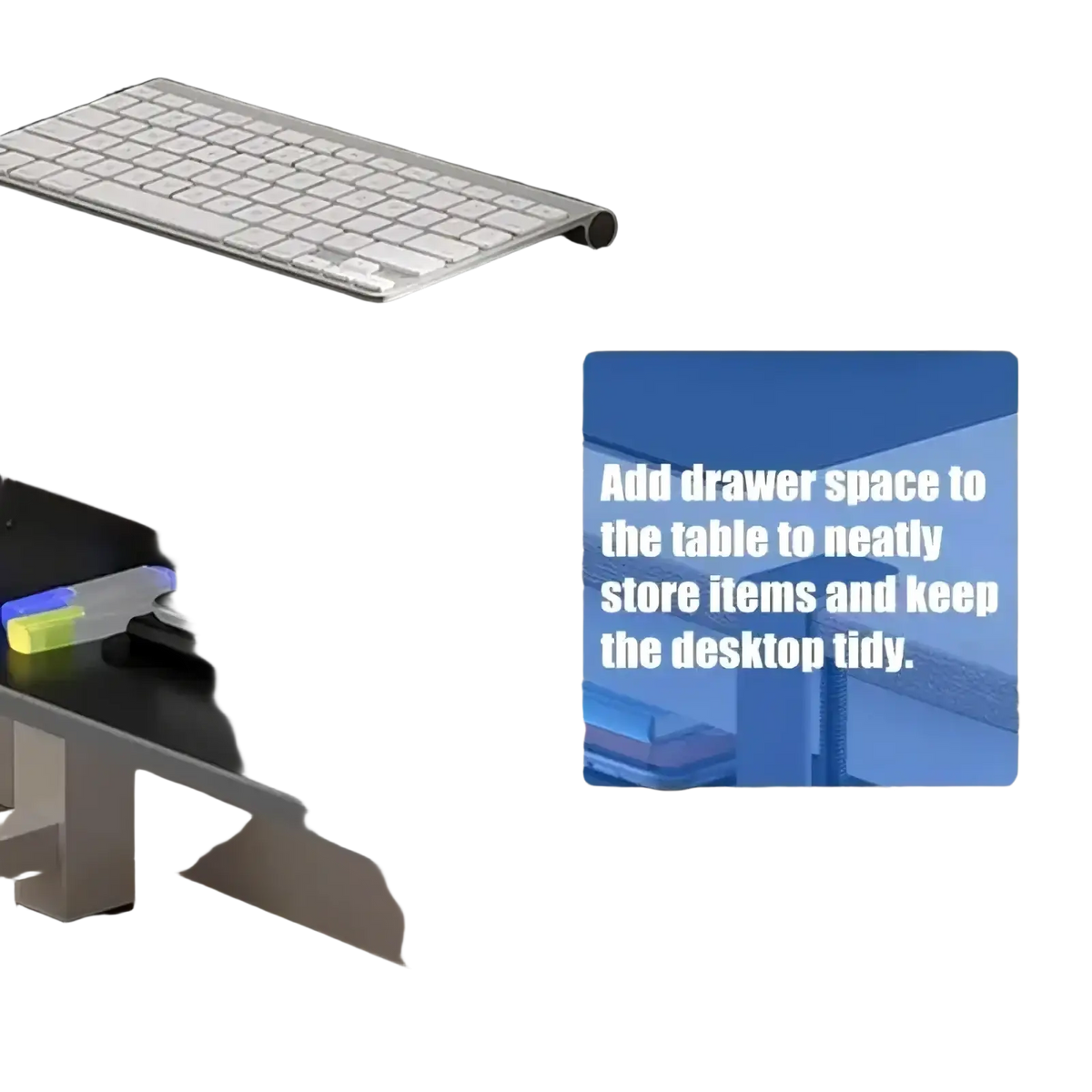 Under desk laptop tray with sleek black surface and metallic silver legs for under-table notebook storage and cable management