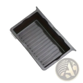 Gray plastic under seat car organizer storage drawer tray with ridged interior and raised edges for vehicle use