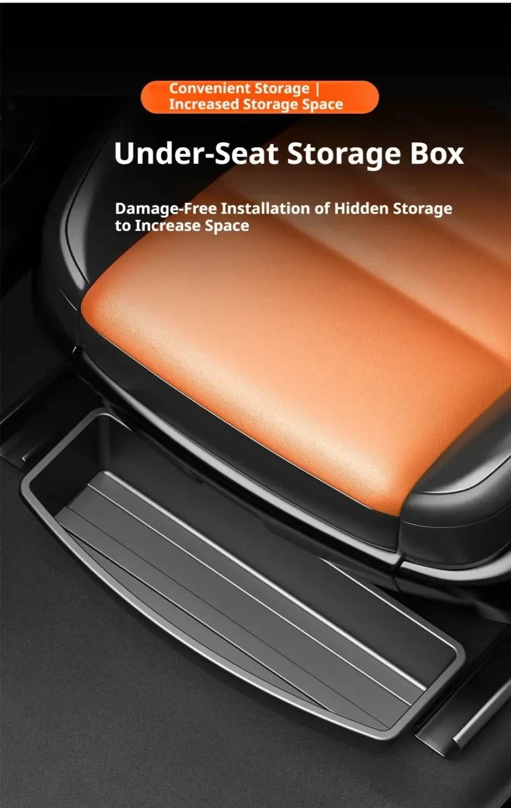 Under seat car storage organizer box in black with a sleek ribbed interior and matching plastic edges for vehicle use