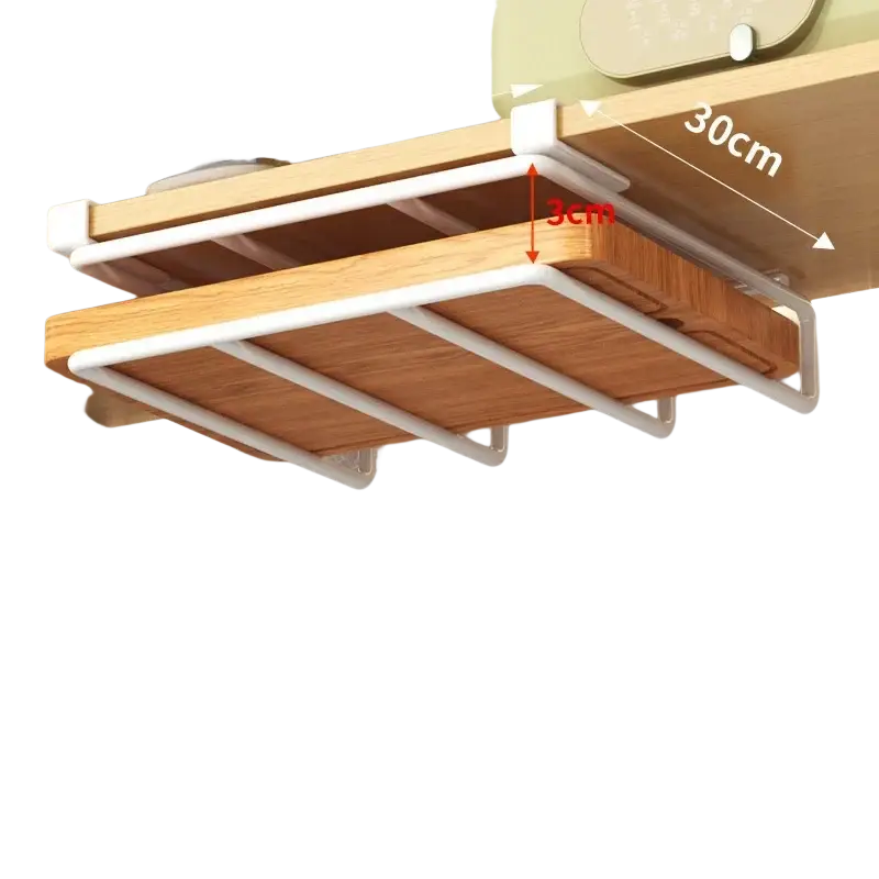 White plastic and wood under shelf basket storage rack 30cm width for kitchen cabinet organization