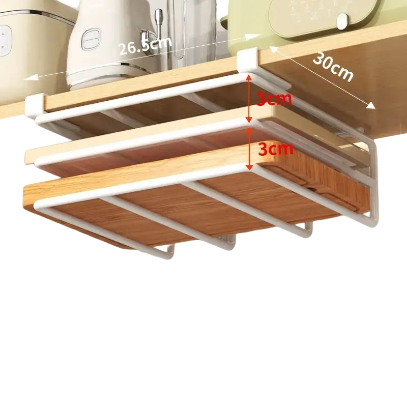 White plastic and wood composite shelf bracket with adjustable height for under shelf basket storage rack organizer